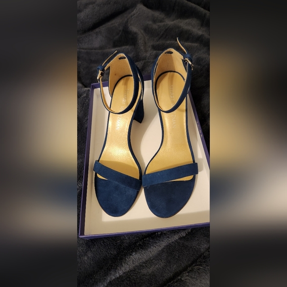 Stuart Weitzman Nearlynude Ankle Strap Sandal Heel Nice Aqua Blue Suede - Picture 3 of 12